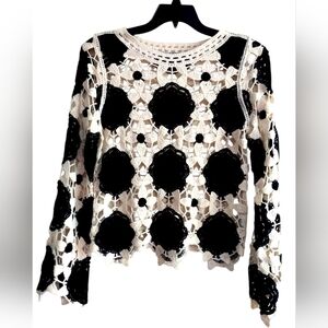 Witty Fox Cream and Black Crochet Knit Sweater